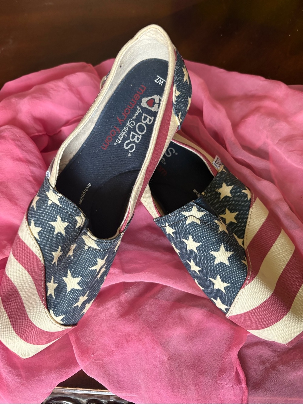 BOBS from Skechers Americana Flag Slip-On Flats in Navy, Red, White